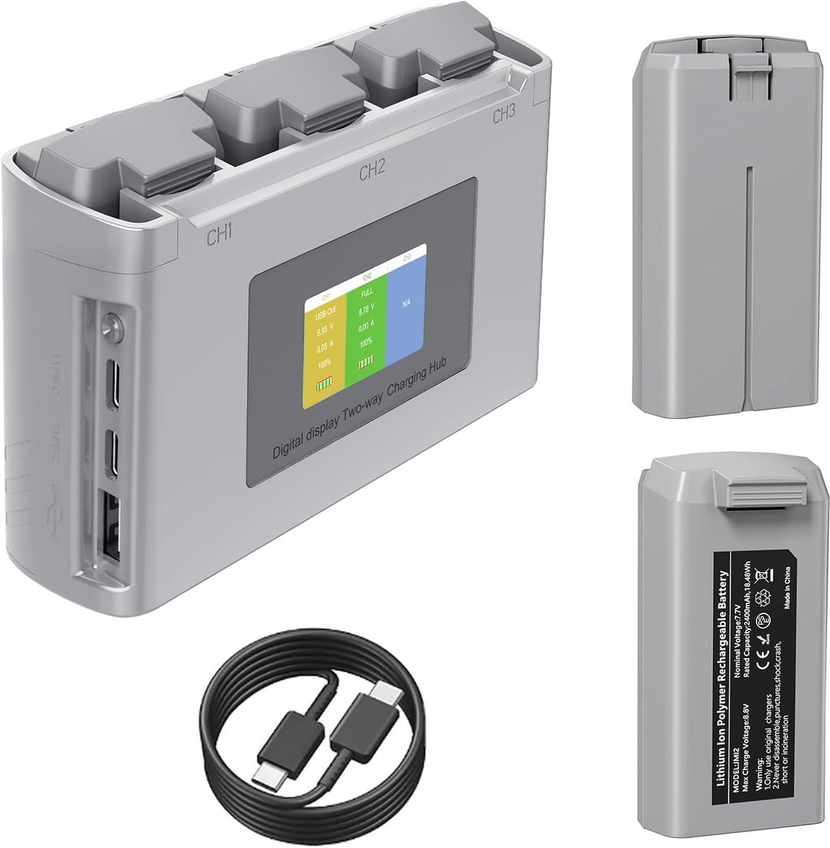 4K accu met intelligente lcd-dubbele oplader, oplaadhouder, intelligente vluchtaccu, compatibel met DJI Mini 2 / SE / 2 SE / 4K