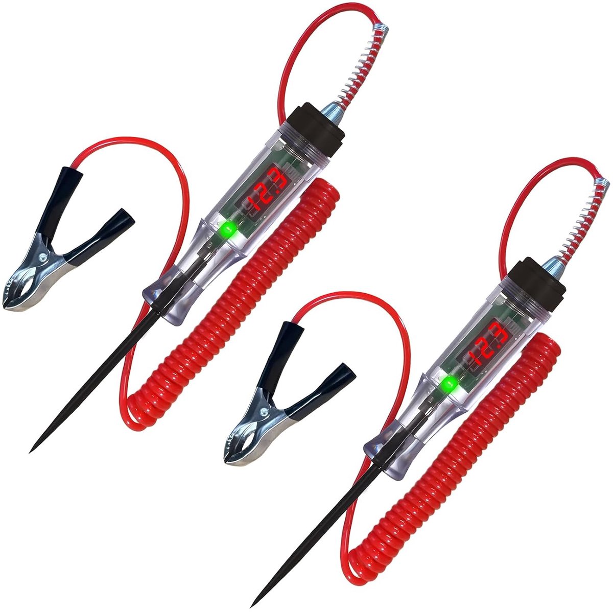 2 stuks testlampen auto schakeling testpen 5-120 V, spanningstester met krokodillenklem veerdraad en digitaal lcd-indicatielamp, stroomtester voor auto's, motorfietsen, vrachtwagens