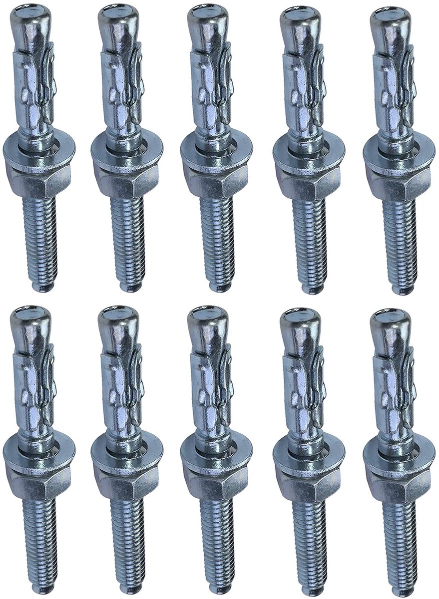 - C54000-10x Bout Ankerschroef met lange draad, Expansiebout - M6x55mm - verzinkt staal - voor beton, steen