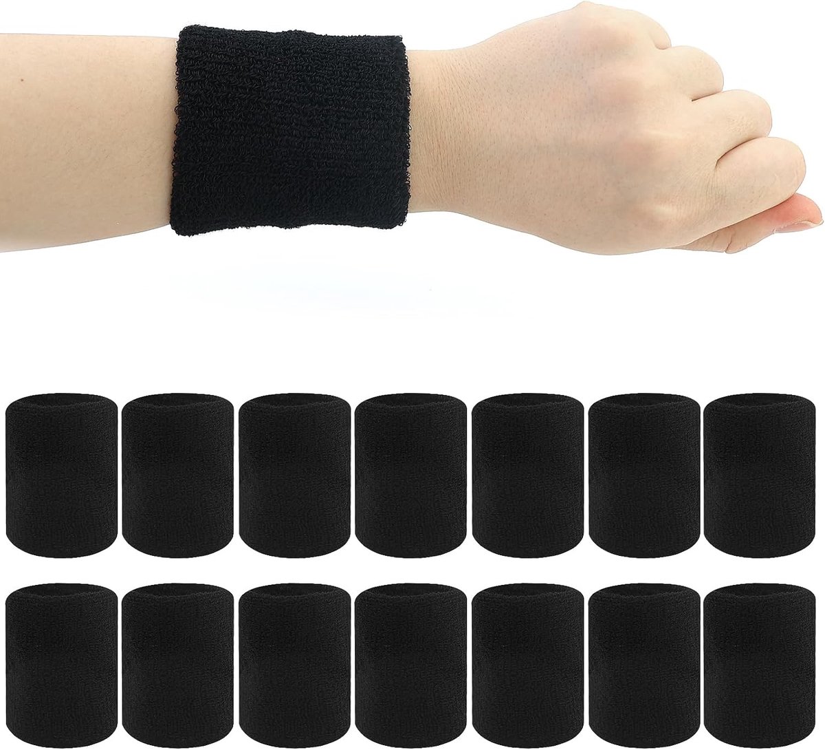 14 Stuks Zweetbanden Polsen, Zwart, Elastische Zweetbanden Voor Mannen Vrouwen, Tennis, Basketbal, Kinderen, Voetbal, Hardlopen