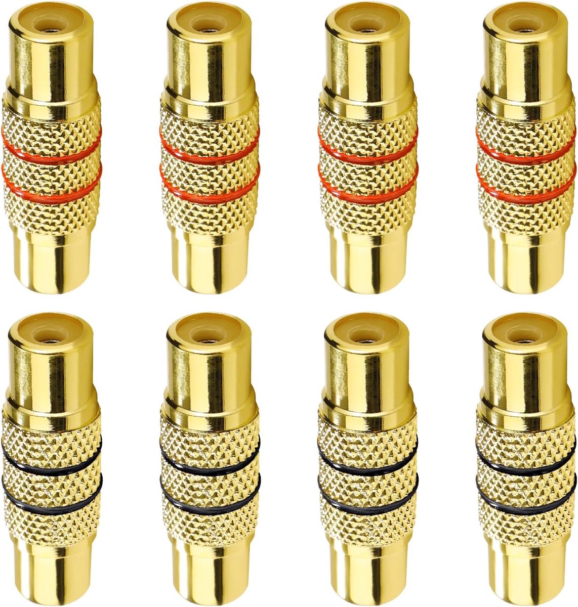 8 Stuks RCA Vrouwelijk naar Vrouwelijk Koppelstuk, RCA Phono Koppelstukadapter, voor luidsprekers, Phono, Versterker, Verguld