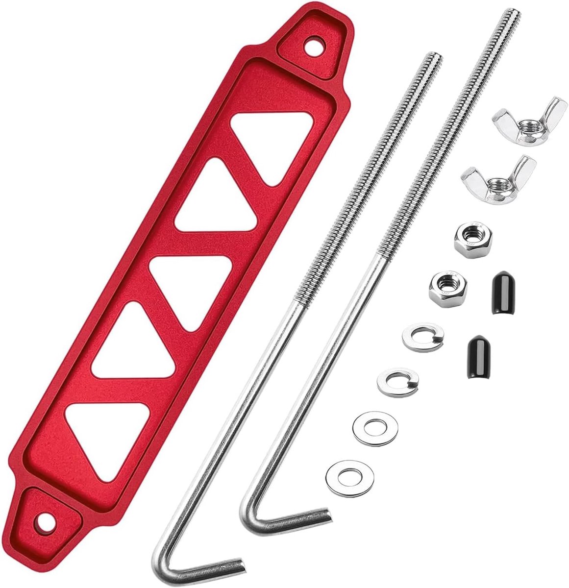 Batterijbevestigingssets, met rode aluminium batterijbevestigingsbeugel en 23 cm (9") J-bouten