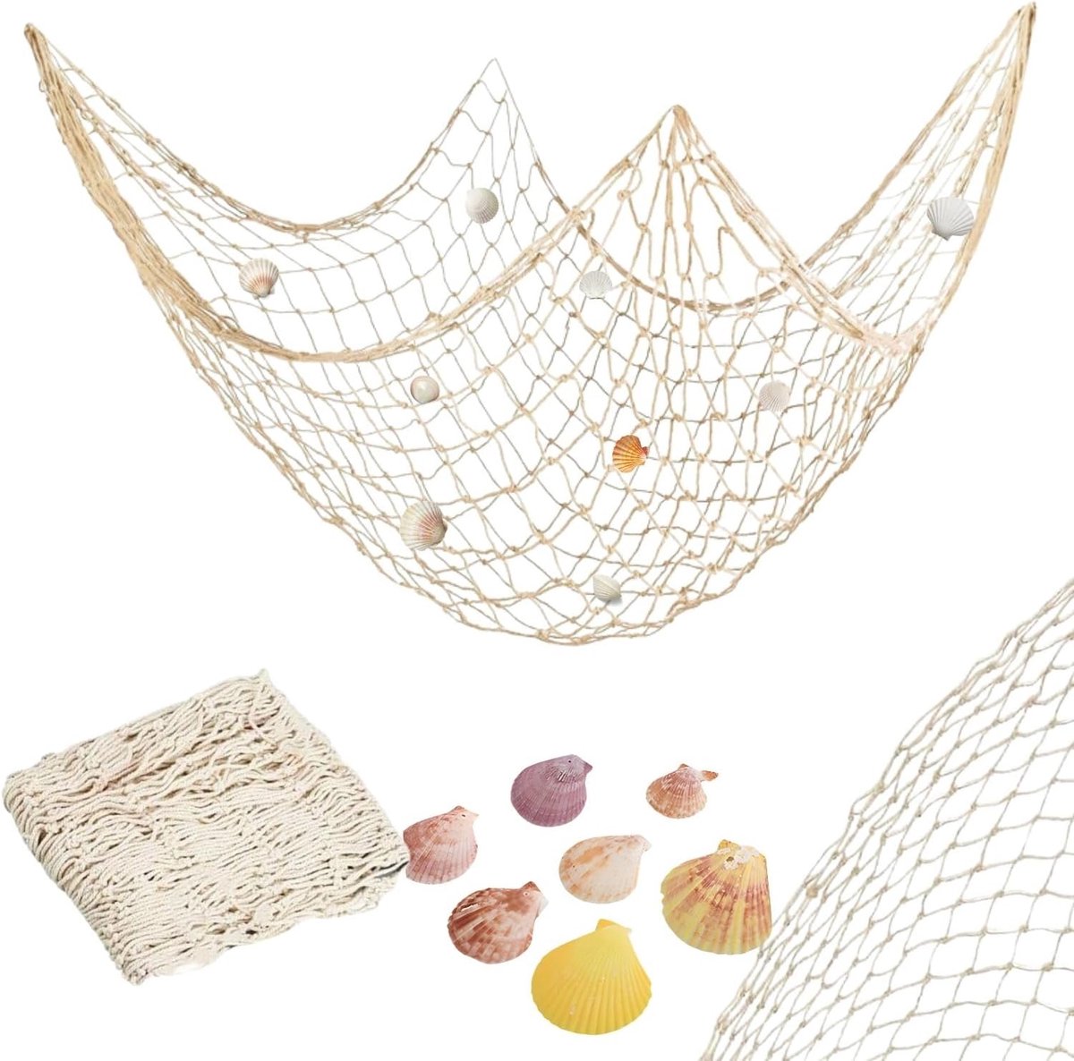 Visnet decoratief kostuum met schelpen mesh outdoor natuurkleurig net 100x200cm maritieme wanddecoratie voor bruiloft party fotografie podium carnaval indoor outdoor