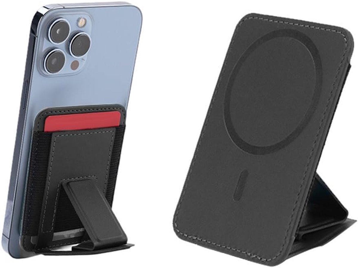Portemonnee compatibel met MagSafe Wallet voor iPhone 16 15 14 Pro Max Plus Slaat 2-3 kaarten kaarthouder van PU, Zwart