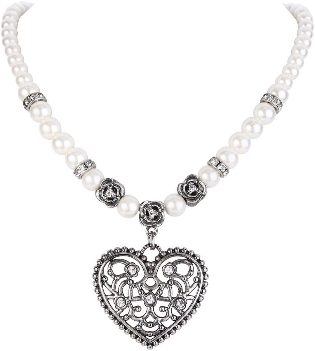 Sieradenset voor dames Oktoberfest met kunstparels, kristal, edelweiss, oorbellen voor dirndlketting, sieradenset (halsketting), Kristal Metaal kristal Kunstparels Metaal, Kristal