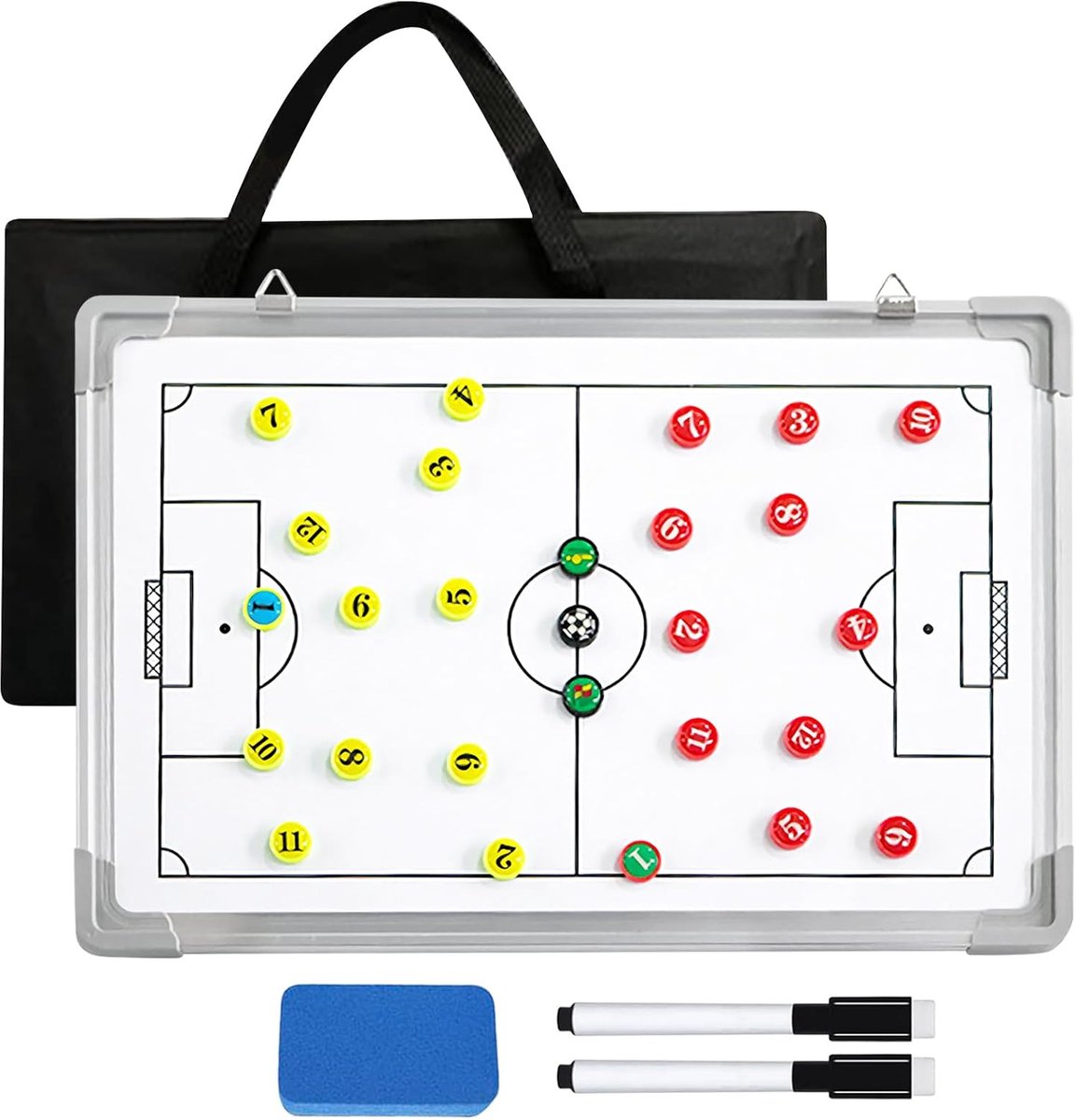 Tactiekbord voor voetbal, tactiekbord, voetbal, trainingsmap voetbal, tactiekfolie voetbal met pennen en tas, coaches voetbal tactiekbord voor trainers, spelanalyse, training