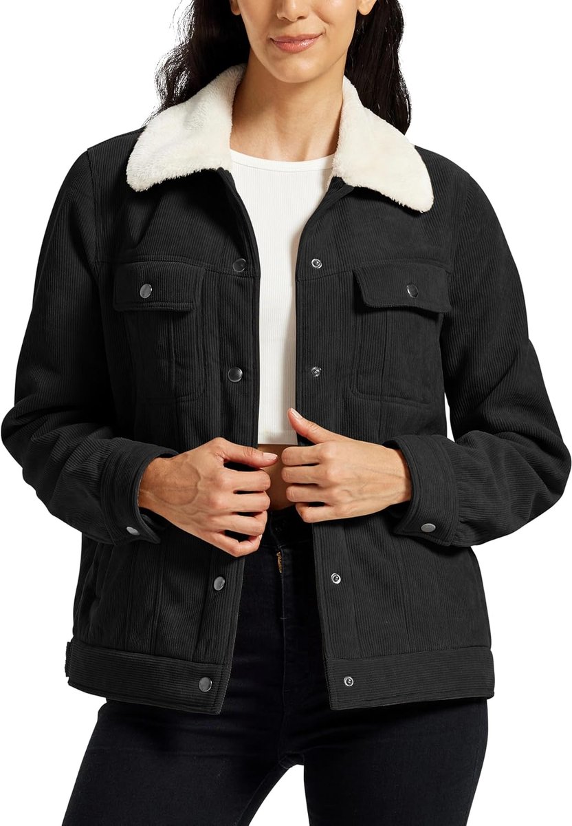Damesjas van corduroy, gevoerd, sherpa, warm, winter, jas met knopen, elegante casual jas en zakken