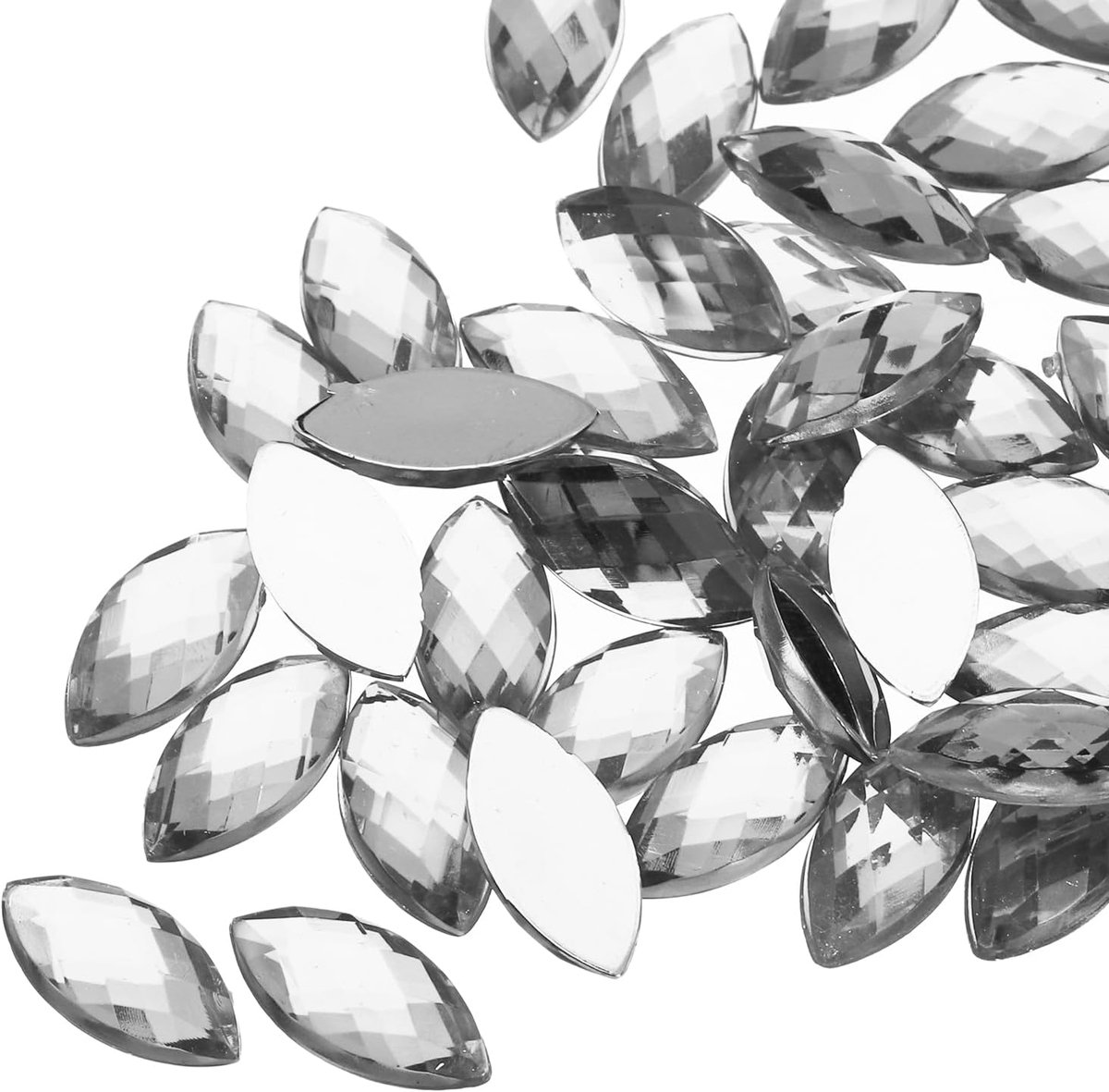 200 stuks acryl paardenoogstenen, 4 x 8 mm, platte achterkant, kunststrassteentjes voor doe-het-zelf knutselen, kralen, bruiloft, feest, gezichtsbeschildering, sieraden maken, grijs