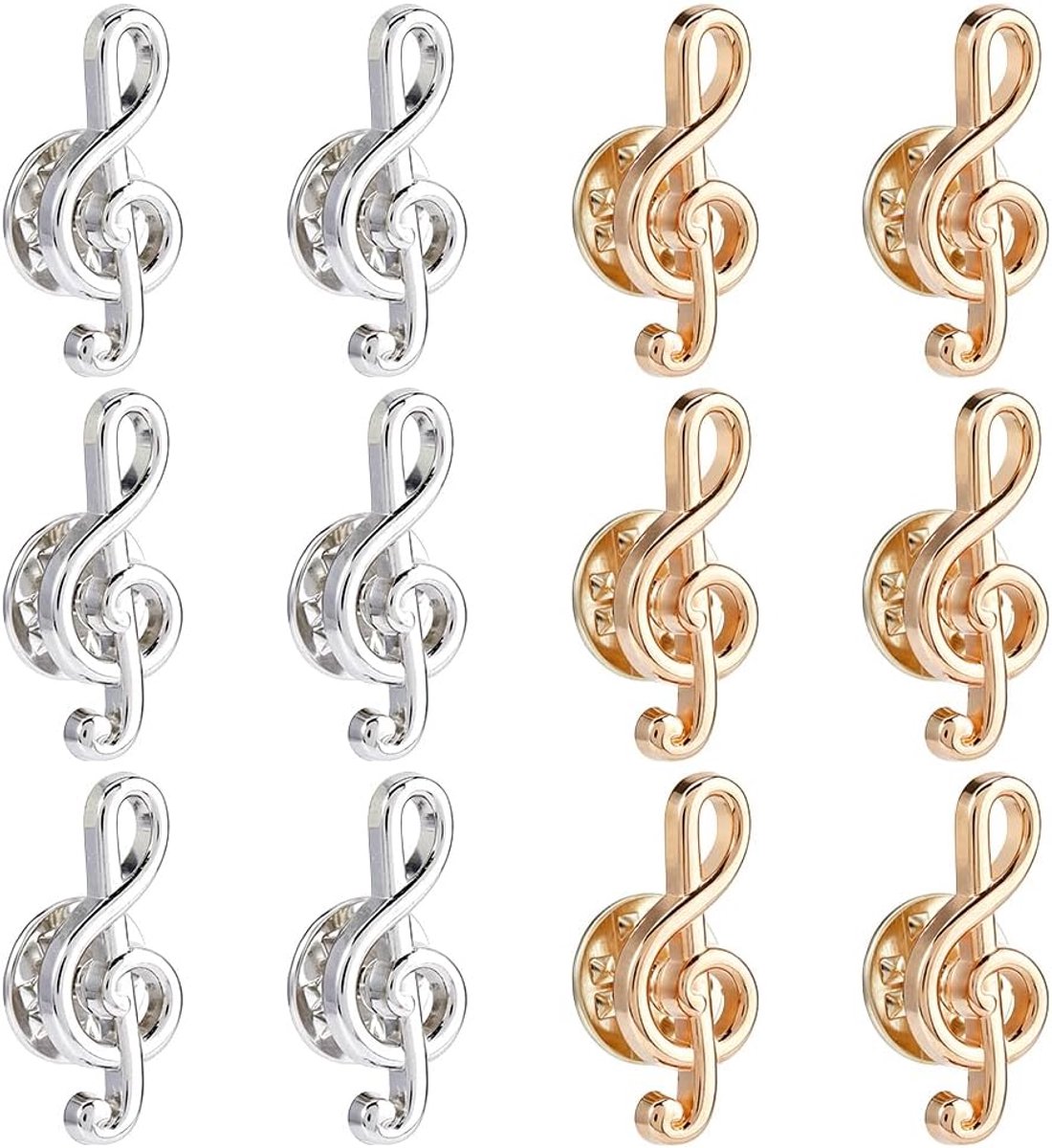 12 stuks elegante broche lijfje muzieknoten platina goud G sleutel pin revers kleine pin vloersleutel 24 x 11,5 mm zinklegering badge revers voor kostuum hoed tas accessoires