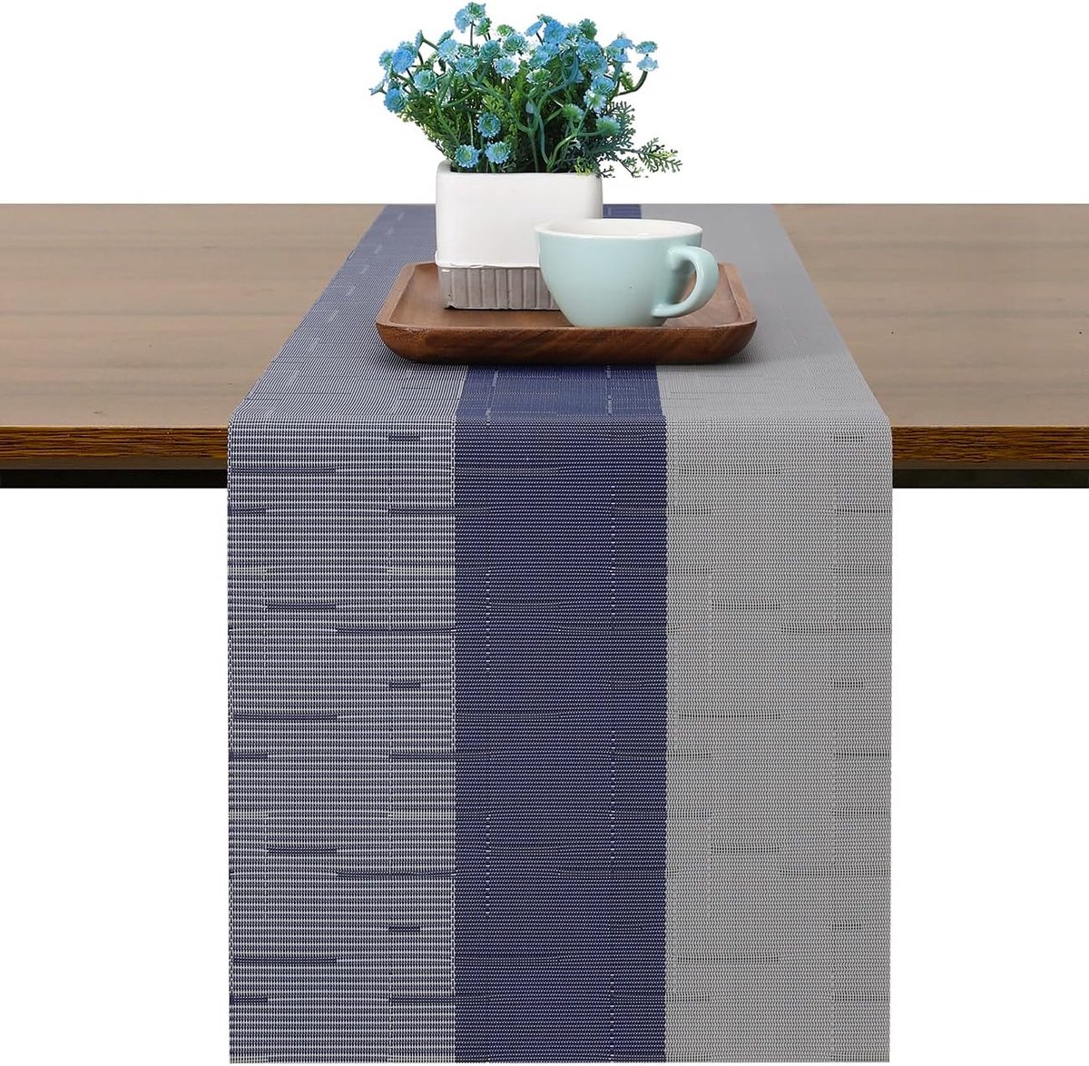 tafelloper, wasbaar, rustiek pvc, hittebestendig, decoratie voor bruiloft, verjaardag (grijsblauw, 30 x 135 cm)