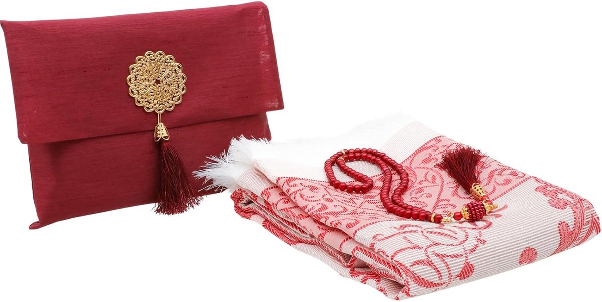 Islamitische Gebedskleed met Parel Tasbih, Gebedstapijt voor Dames en Heren, Ramadhan en Bayram Cadeau, Islamitische Set, Namaz Gebedskleed, Moslim Tasbih