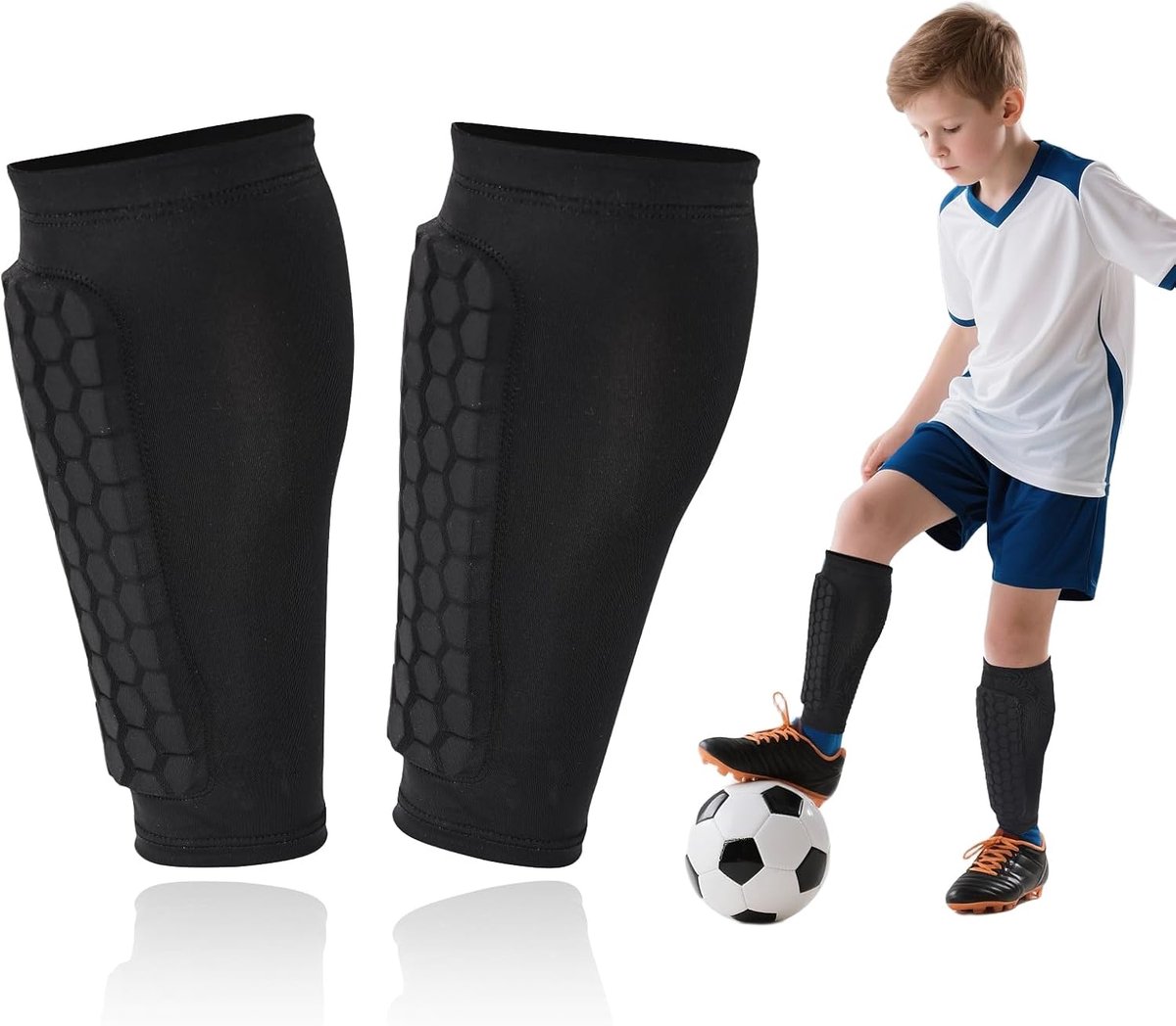 Scheenbeschermers voor kinderen met honingraatpads, lange ademende elastische scheenbeschermsokken, geschikt voor skiën, fietsen, bergbeklimmen