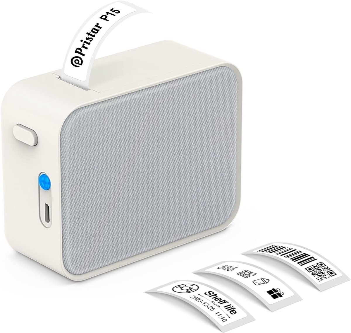 Label Maker Machine P15 Stickerprinter met één rol Label Tape Compatibel met iOS Android, Bluetooth Draadloze Oplaadbare Thermische Label Printer Maker voor Thuis (Grijze Stof)