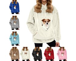 Pet Pouch Hoodie - Kat Hond Trui - Dieren Vervoeren - Lange Mouw Fleece - Oversized Pasvorm - Grijs