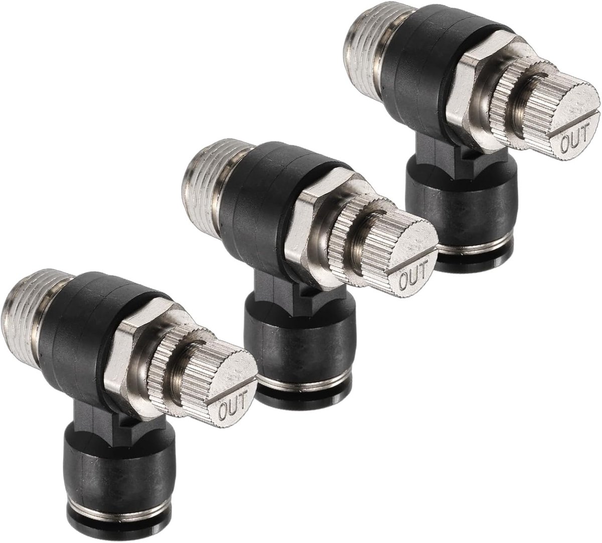 3 stuks luchtstroomregelventiel 10 mm buitendiameter van de buis x 3/8 inch schroefdraad PT snelaansluiting accessoires luchtleiding elleboog 90 graden ventiel regelventiel snelheidsadapter