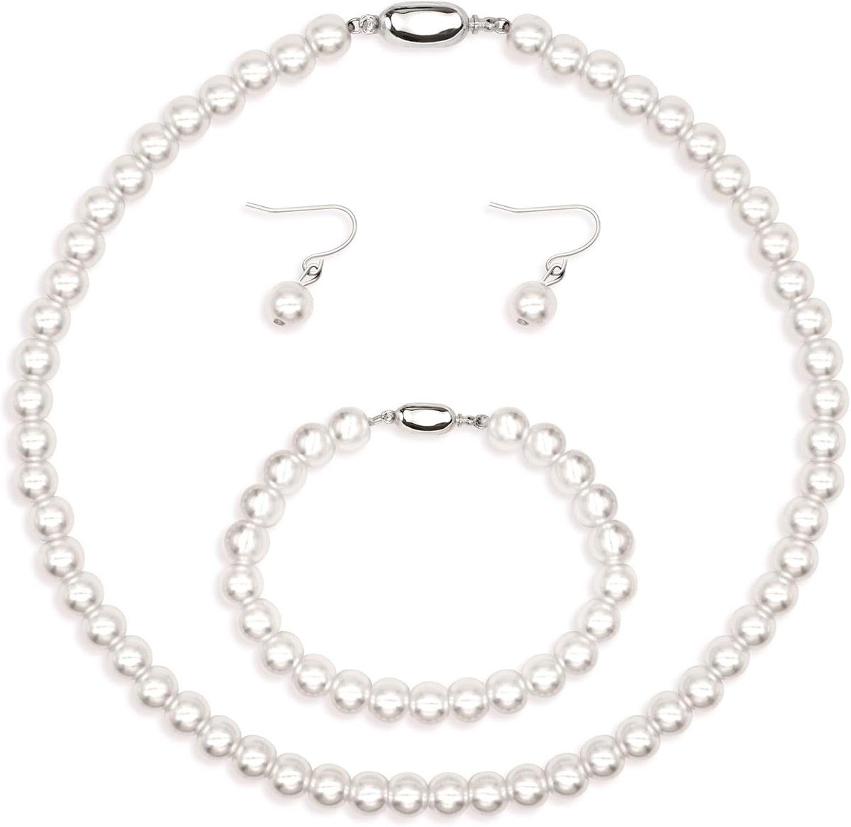 Imitatie parel sieraden set, kunstmatige parel, imitatie parel ketting armband oorbellen, 3 stuks bruids sieraden wit roze imitatie parel, cadeau voor vrouwen, bruiloft sieraden