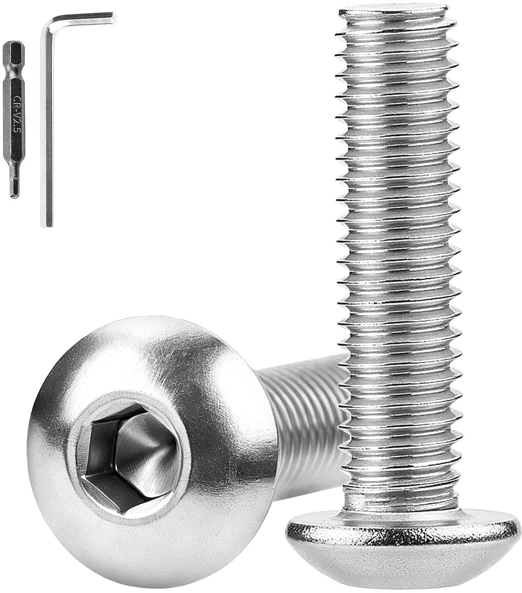 60 stuks lenskopschroeven, M4 x 20 mm, platte kopschroeven, binnenzeskant 304 roestvrij stalen schroeven, ronde kopschroeven, volledige schroefdraad, machineschroeven voor meubelinbouw