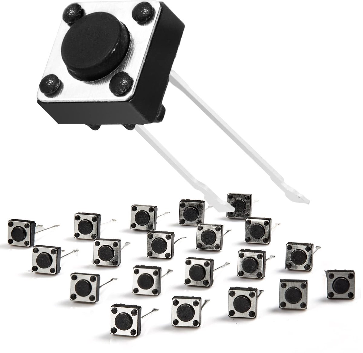Momentaneo-toetsschakelaar, touch-schakelaar, 6 x 6 x 4,3 mm, 20 stuks (TSD015), 2-pins touch-schakelaar, micro-tact, voor Arduino breadboard PCB-printplaat