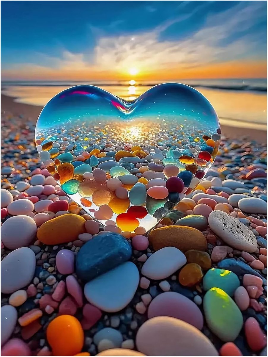 5D Diamond Painting kristal hart diamant schilderij strand zonsondergang diamant kunst volwassenen full DIY diamant kunst schilderij borduurwerk set kruissteek foto's home wanddecoratie 30 x 40 cm
