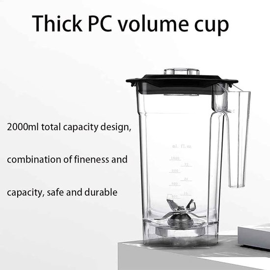Stille Blender - Smoothie Maker - IJsklontjes Vergruizen - Geluidsarme Kap - 2 Liter - Zwart — afbeelding 3