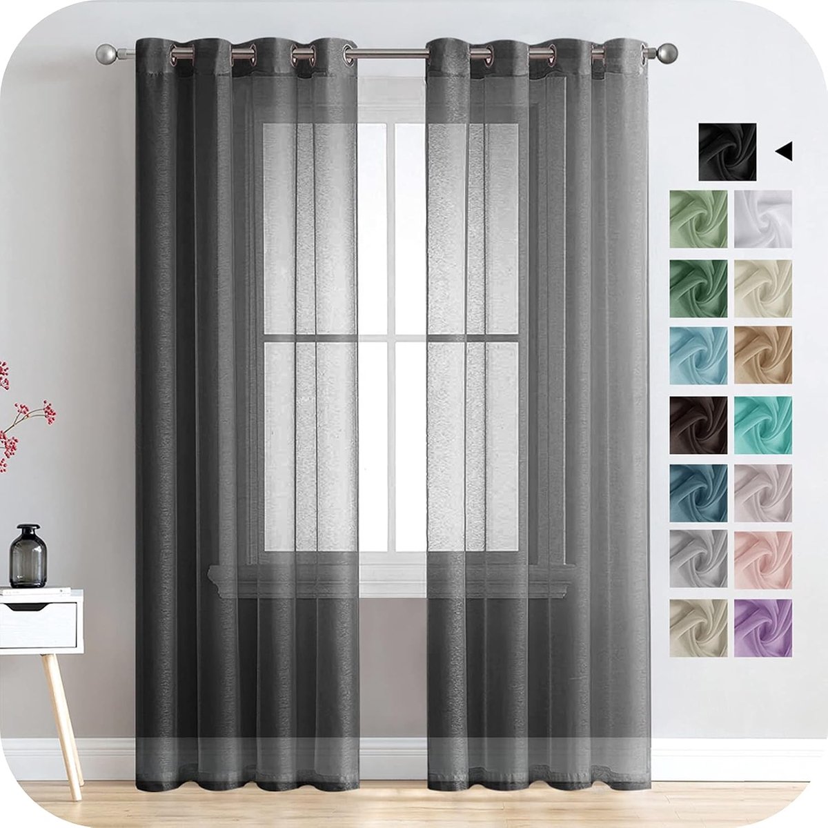 Voile gordijnen set van 2 - semi-transparant 225 x 140 cm - linnenlook - modern interieur - SnelShoppen