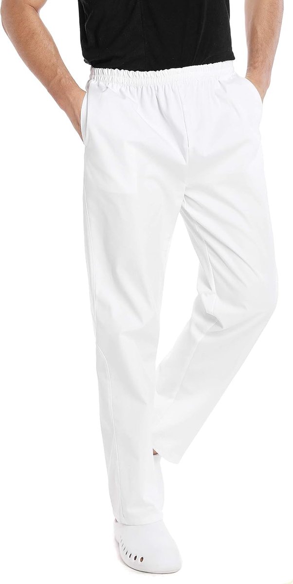 Werkbroek voor heren, wit, uniform, elastische taille, professioneel materiaal, los, Wit, 3XL