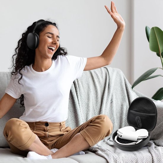 Harde hoes voor Apple AirPods Max en AirPods Max 2, reisbeschermende draagtas met siliconen oorkussens, schokbestendige EVA-schaal met zachte voering en accessoirevak, zwart — afbeelding 3