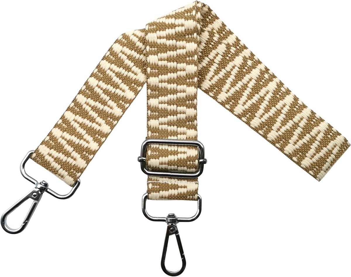 Tasriemen om te wisselen, verstelbare schouderriem voor tas, tasriem, breed, 3,8 cm, met zilveren karabijnhaak, schouderriem, tasband, draagriem voor handtassen, beige/kaki, S22
