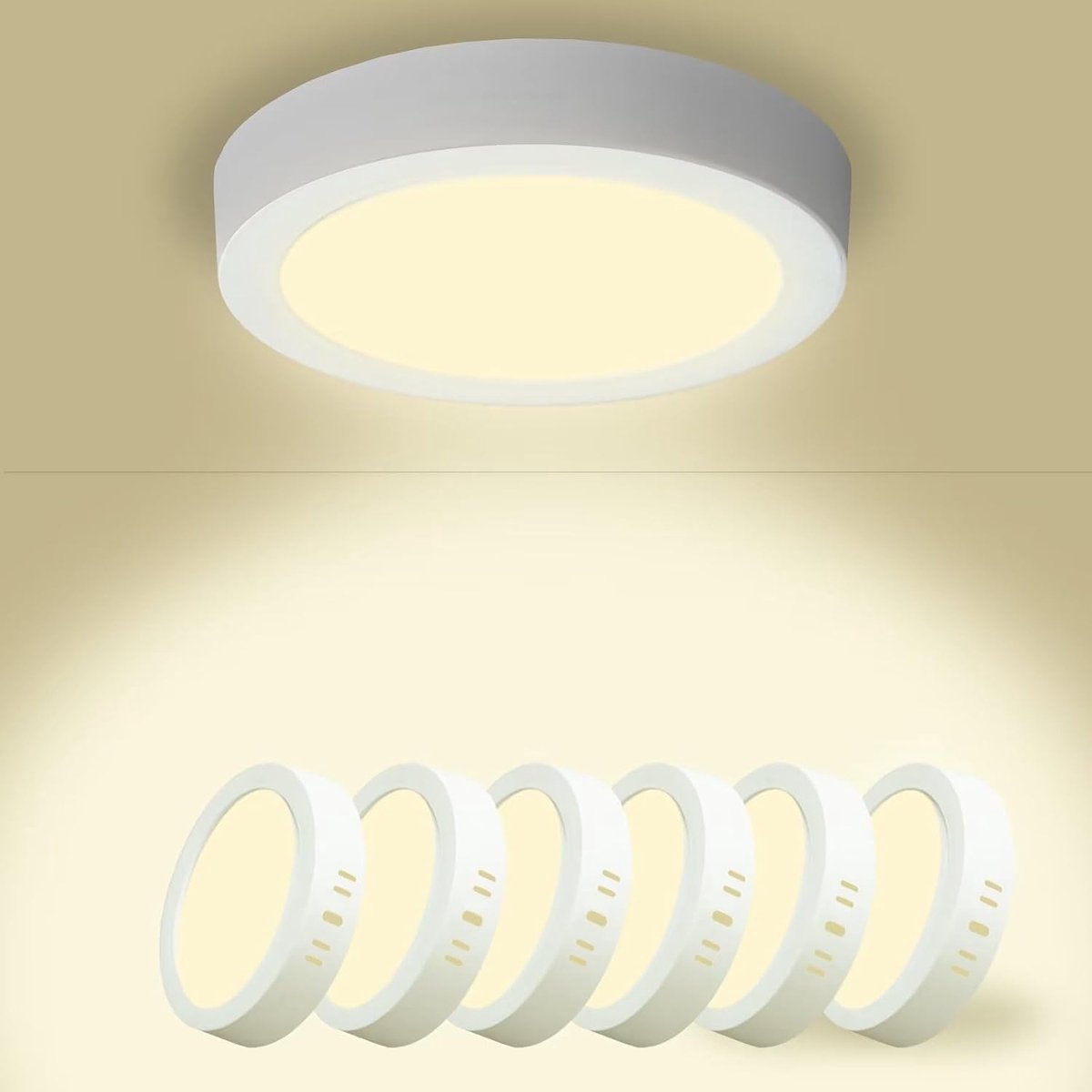 Led-plafondlamp, 15 W, 1800 lm, modern, rond, 4500 K, neutraal wit, driver inbegrepen, IP44, hoek 120, voor badkamer, slaapkamer, woonkamer, keuken, hal, 170 x 28 mm, 6 stuks