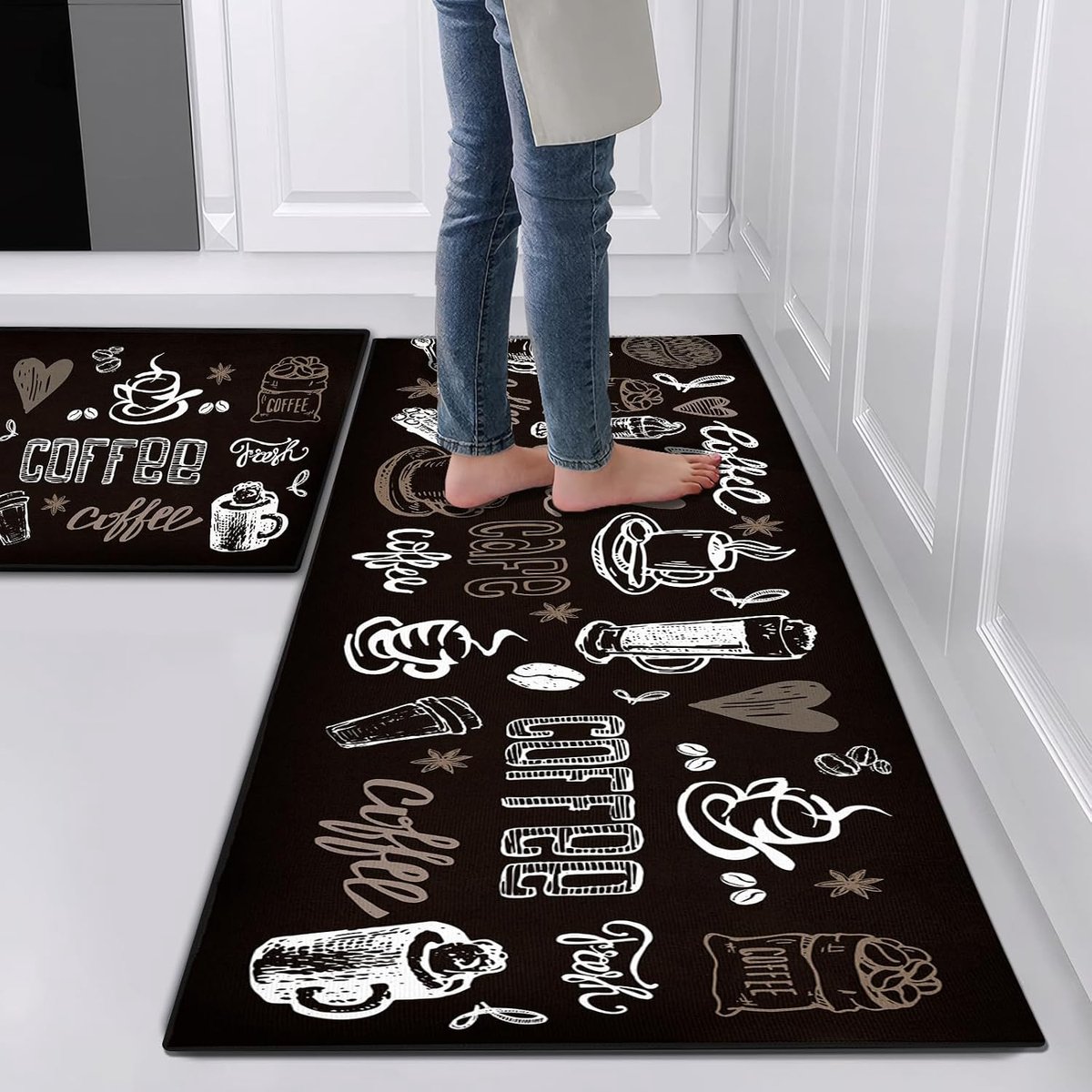 Antislip Wasbaar, 2 stuks Keuken Tapijten en Matten, Anti-vermoeidheid Keukentapijtsets voor Woondecoratie Kantoor Staand Bureau (Stijl B, 40 x 60 + 40 x 120 cm)