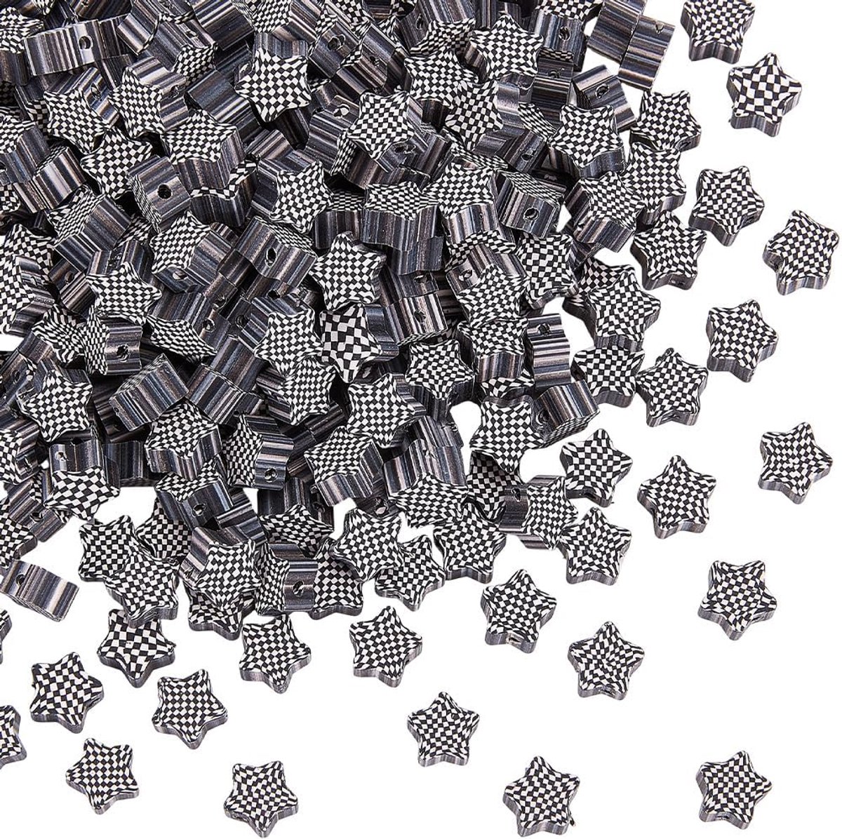 Kralen geruite kralen bulk polymeer klei ster zwart wit buffeltartan geruite print bedels losse afstandhouders voor armbanden, oorbellen, kettingen, sieraden maken