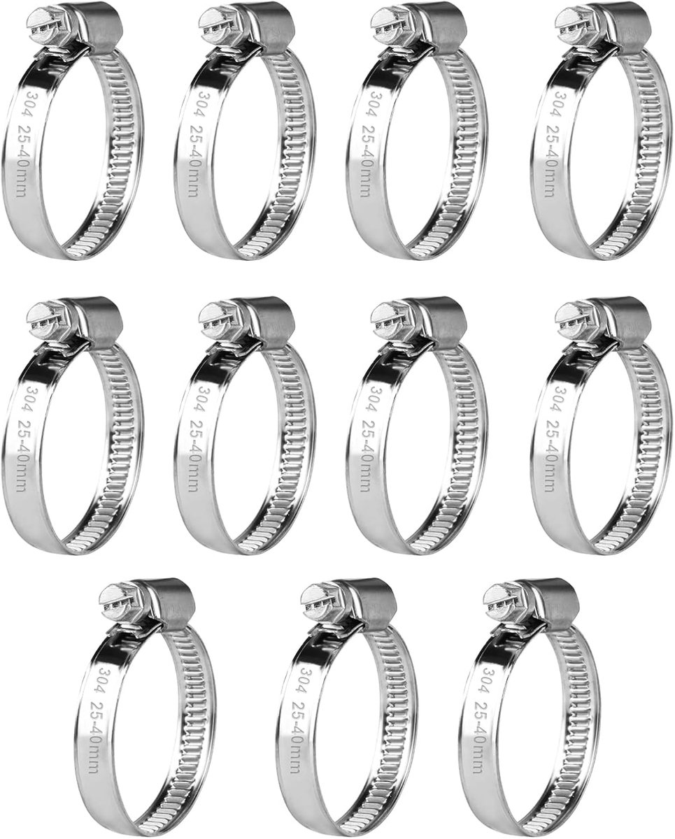 Hose clamps set 11pcs - verstelbaar 25-40mm - 304 roestvrij staal - duurzaam en corrosiebestendig - SnelShoppen