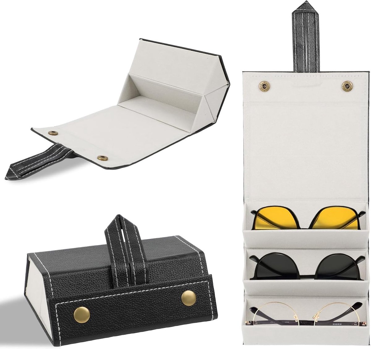 Zonnebril Organizer 3-Tiers - Vegan Leer - Opvouwbaar - Ideaal voor reizen - SnelShoppen