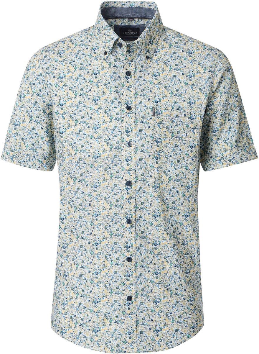 CASAMODA Sport comfort fit overhemd - korte mouw - structuur - wit - blauw - geel - groen dessin