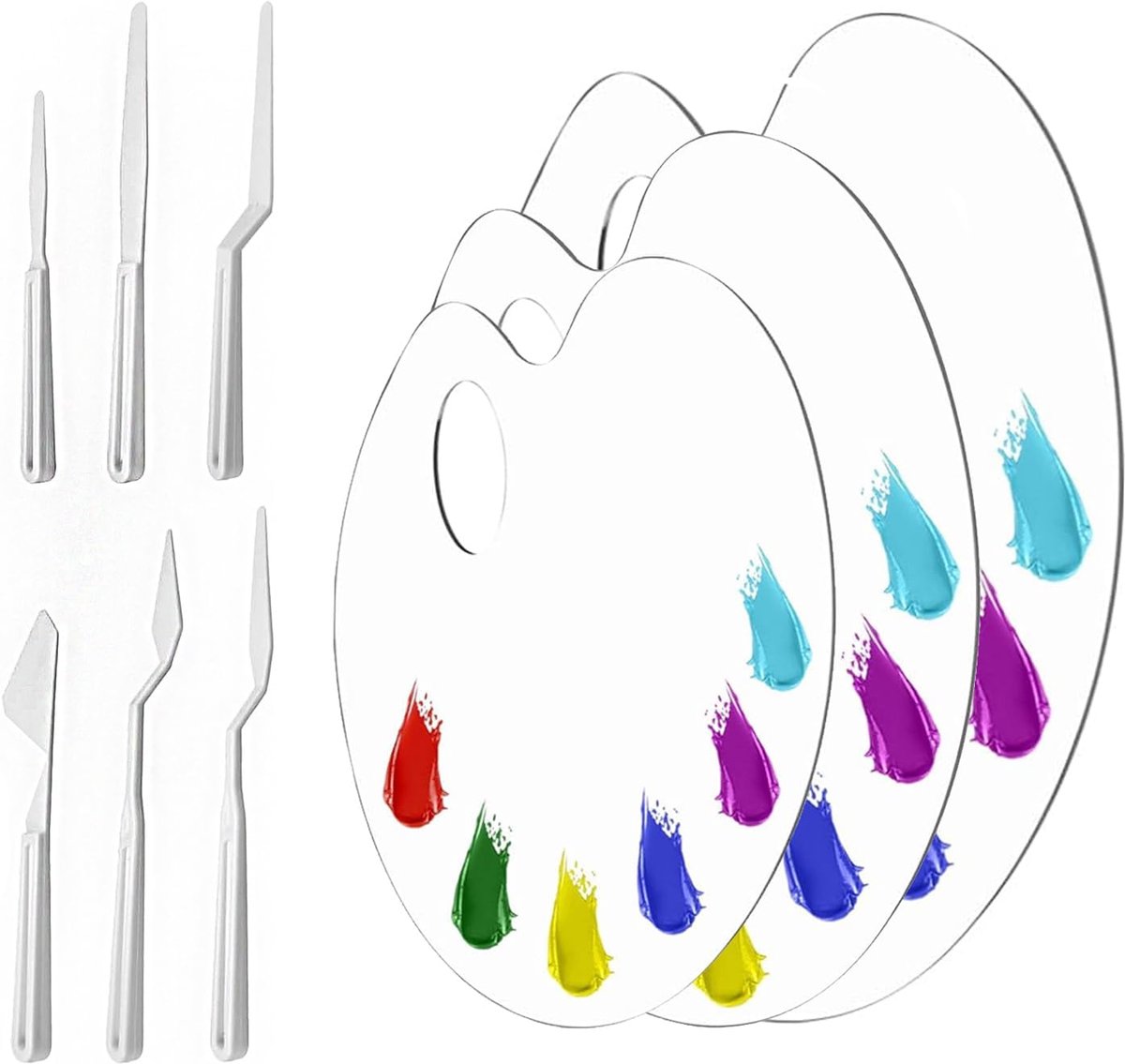 Schilderpalet 3 Stuks - Helder Acryl - Inclusief 6 Kunstenaarsmessen - Ideaal voor DIY Kunstprojecten - SnelShoppen