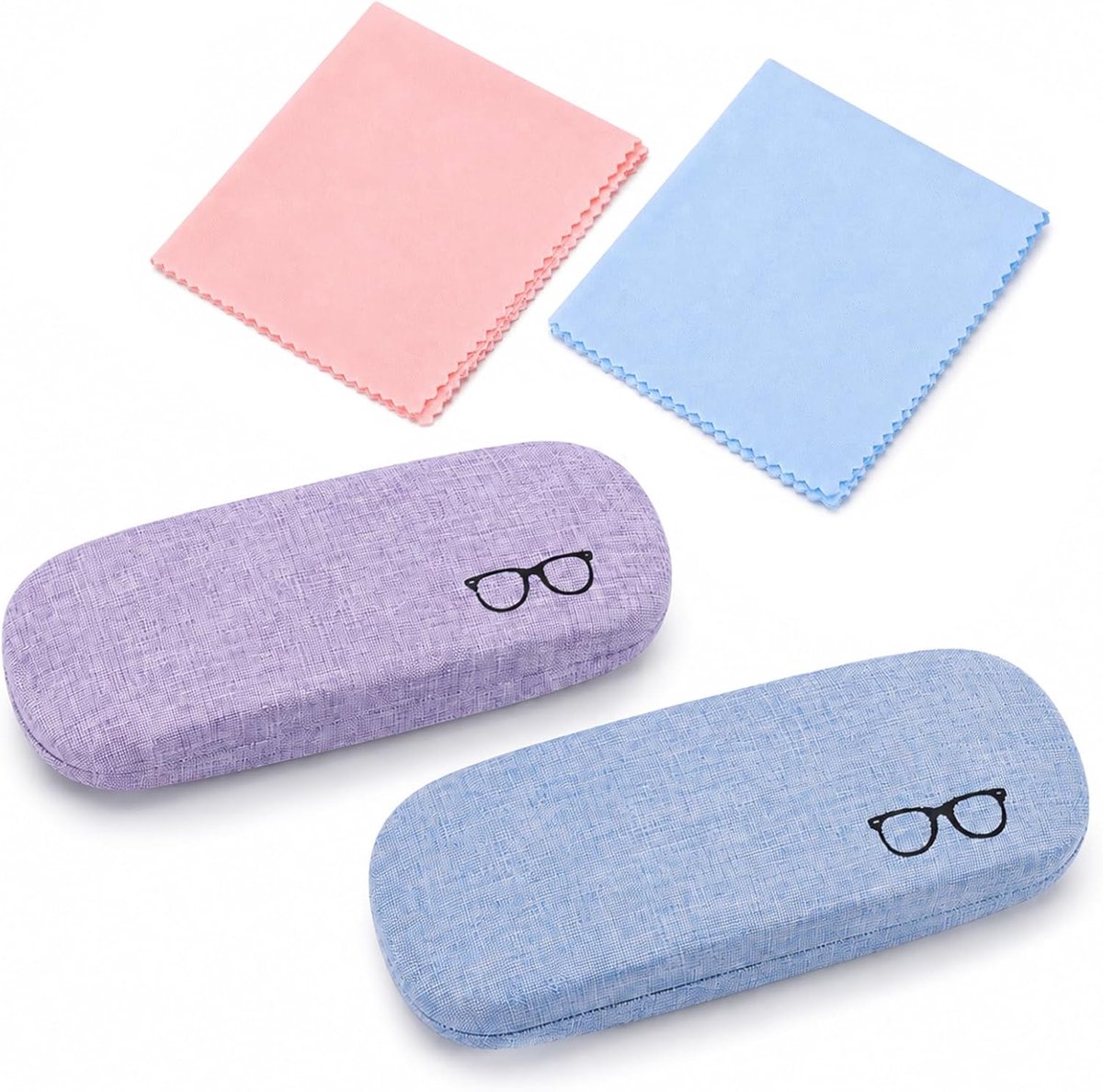 Brillenkoker hardcase 2 stuks - linnen etui - met poetsdoek - ideaal voor zonnebril en leesbril - SnelShoppen