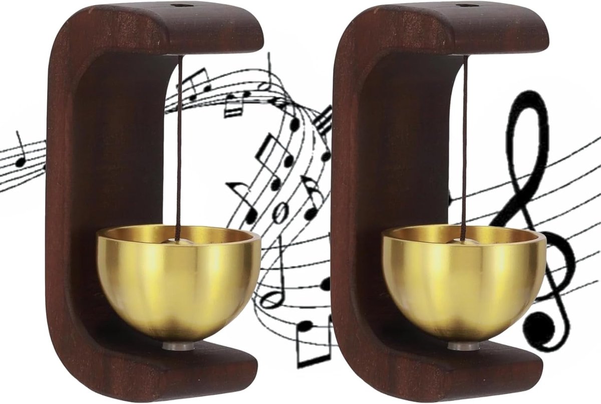 Deurbel set 2 stuks - koperen en houten - zelfklevend en magnetisch - ideaal voor metalen deuren en koelkasten - SnelShoppen