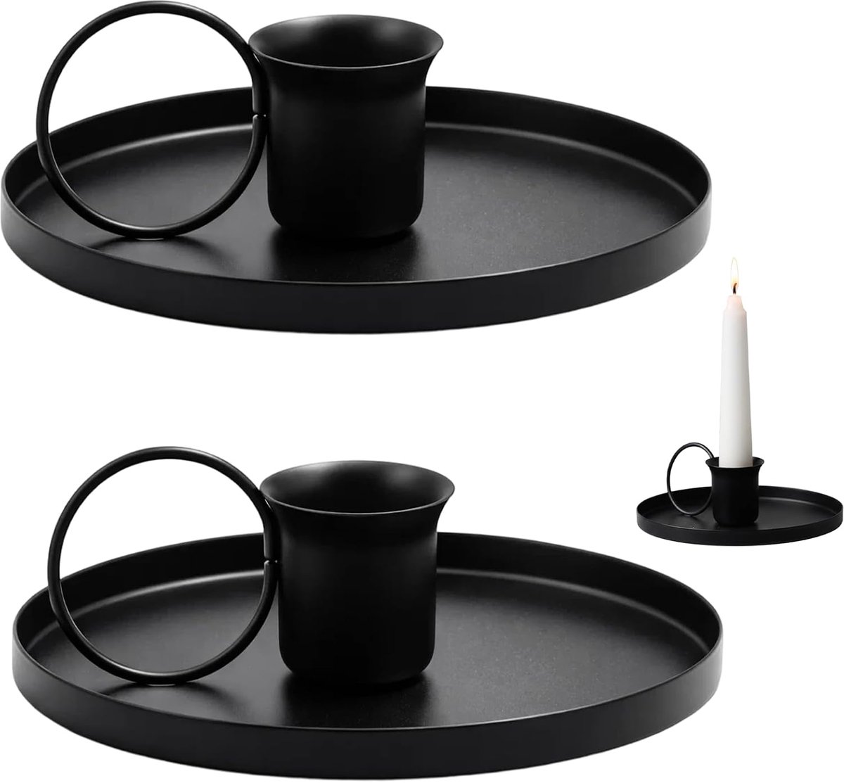 Zwarte metalen kandelaars 10,5 cm - vintage cilindrische kaarsenhouders - elegante tafeldecoratie - SnelShoppen