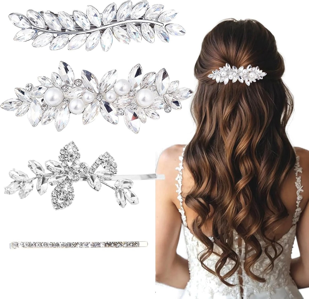 Haarspelden met rhinestones - zilveren bloemen - sprankelende kristallen - perfect voor bruiloft - SnelShoppen