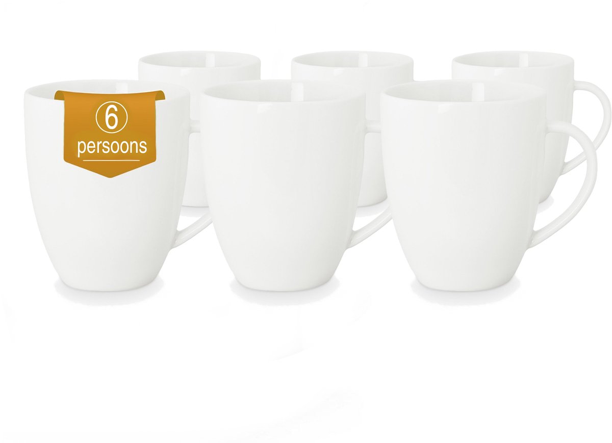 Bol.com vtwonen - Basic - Set van 6 - Mokken met Oor - Wit - Porselein - 275ml aanbieding