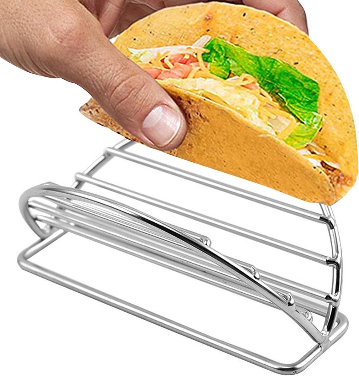 RVS tortilla-standaard, voor zachte of harde taco's, geschikt voor keuken en restaurant - 14 x 4 x5.5cm - Zilver
