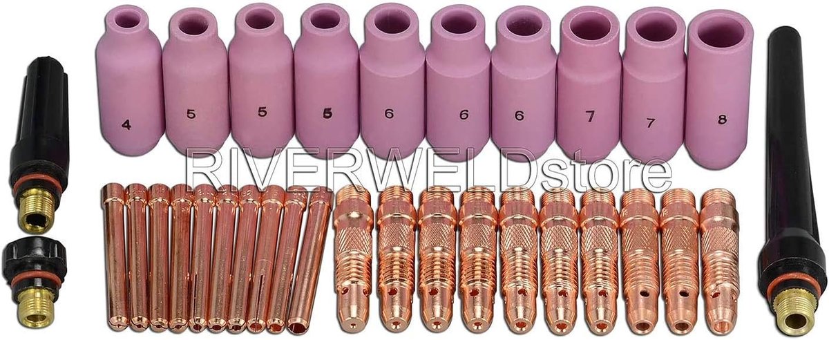 TIG-lasbrander accessoires set 33-delig - verschillende maten - aluminiumoxide nozzles - ShopVlot