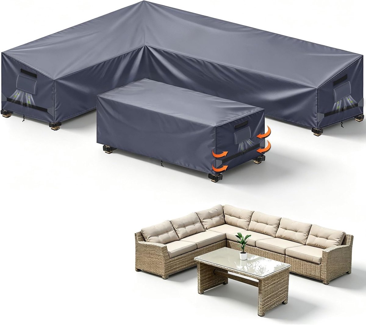 Tuinmeubelhoezen L-vormig 192 x 260 cm - Waterdicht 420D - UV-bescherming - Ideaal voor buitenbank en tafel - ShopVlot