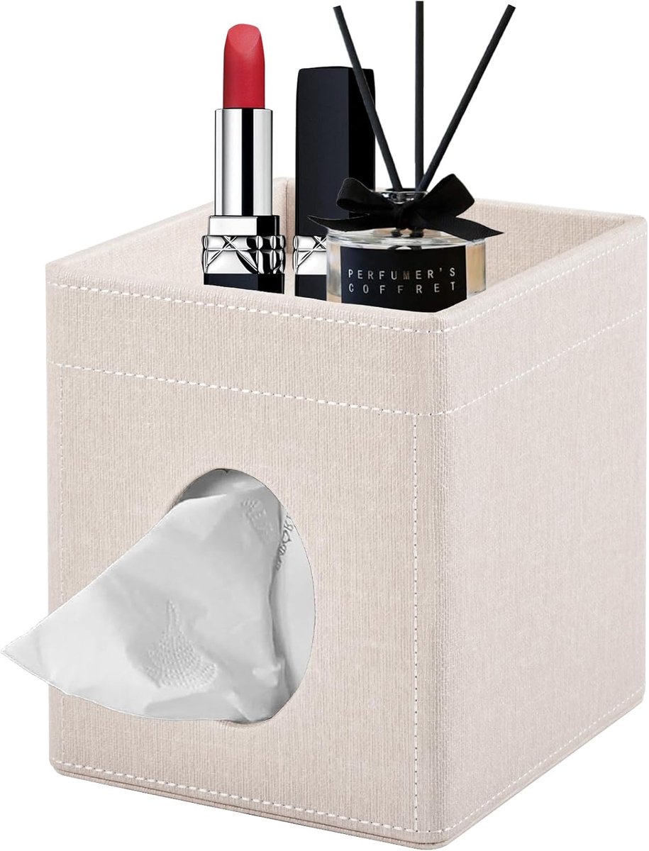 Tissueboxhouder met opberTray - vierkant - PU leer - stijlvol voor badkamer of kantoor - ShopVlot