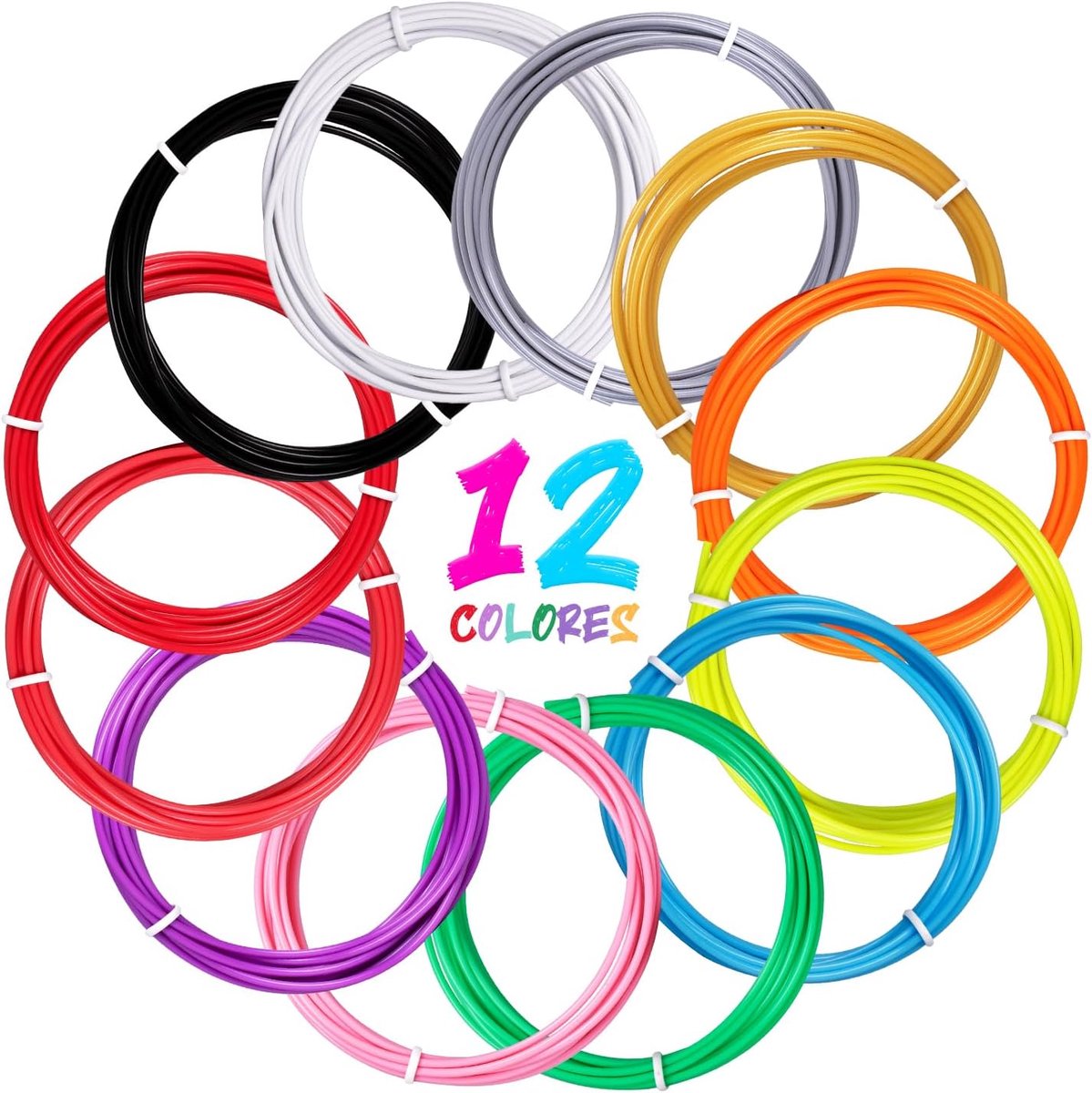 3D Pen Filament 1.75mm - 12 Kleuren PLA - 36m Totaal - Geschikt voor MYNT3D en SCRIB3D - ShopVlot