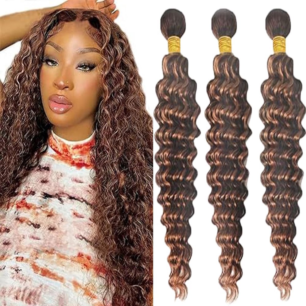 Human Hair Bundles 22 Inch - P430 Hoogtepunten Bruin - Dubbele Weft - Tangle-Resistent en Vol - ShopVlot