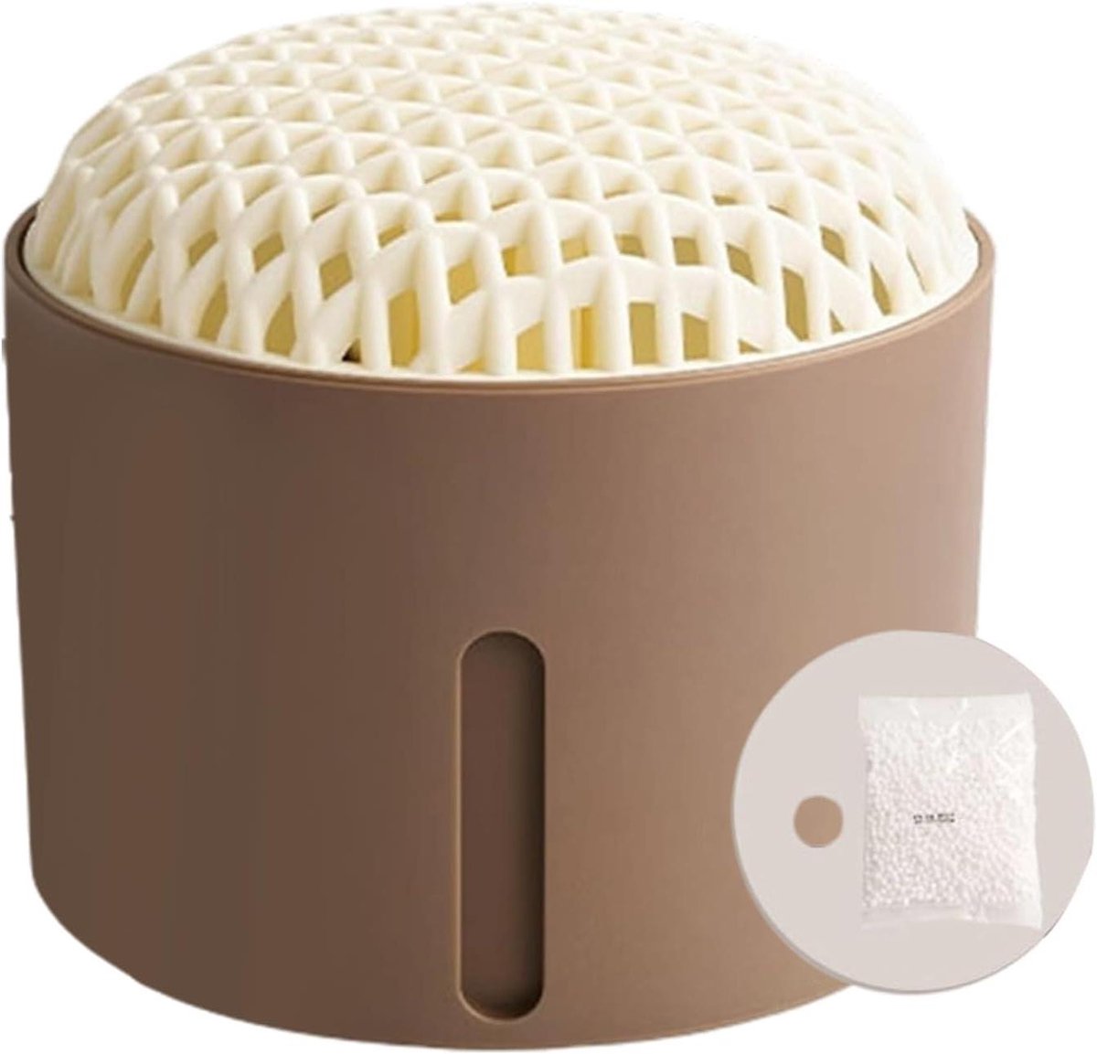Vochtvreter Kast - Ontvochtiger Box - Vocht Beheersen - Visuele Indicator - 10x11x10 cm - Lichte Koffie