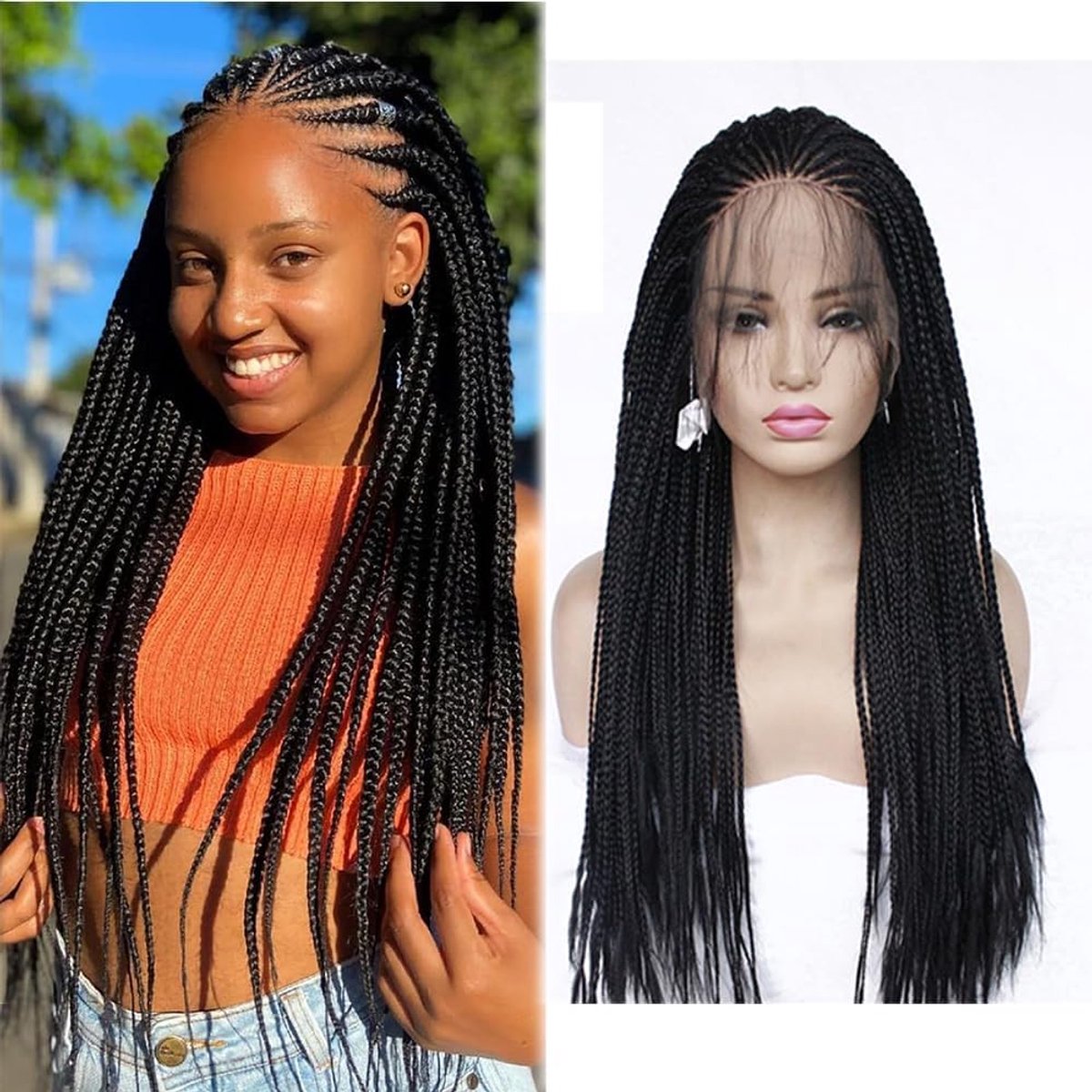 Vlechtperruque voor vrouwen - Lace front wig - Handgeweven synthetisch haar - Ideaal voor feesten - ShopVlot