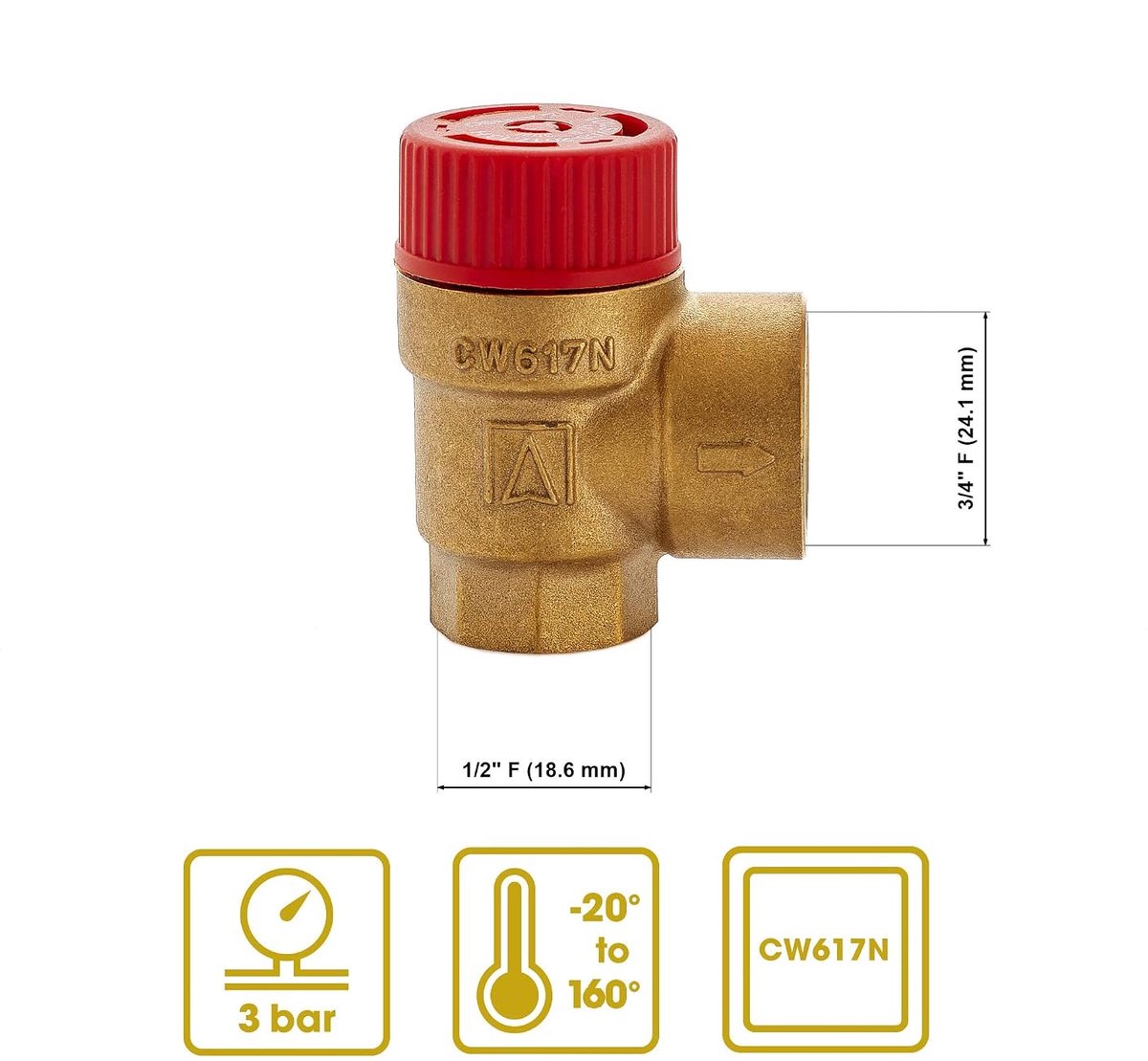 Veiligheidsdrukontlastklep 1/2" x 3/4" - Reductieklep - 3 Bar - Geschikt voor waterverwarmers - ShopVlot