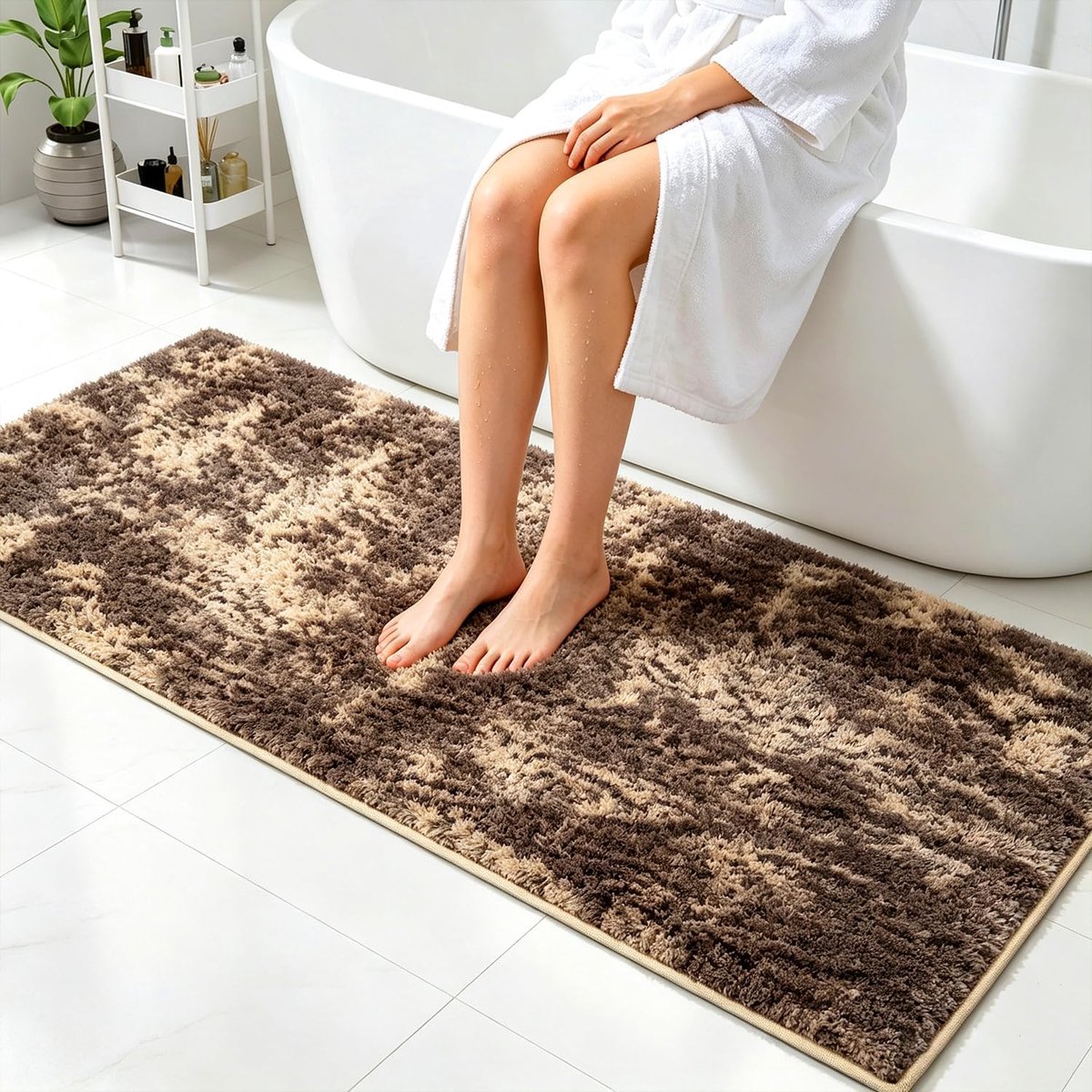 Badmat 90x150cm - Bruin Kaki - Antislip Waterabsorberend - Comfortabel staan bij het wassen - ShopVlot